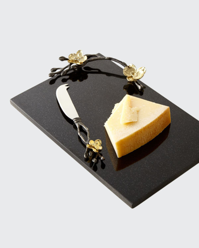 Michael Aram Gold Orchid Small Cheese Board & Knife In Silver