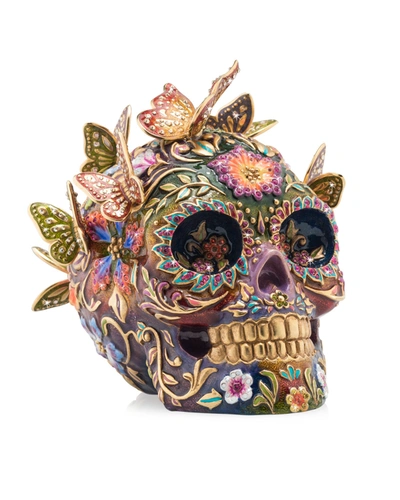 Jay Strongwater Skull With Butterflies Figurine In Multi
