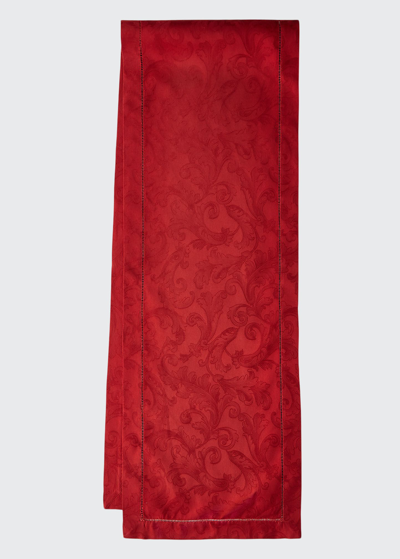 Sferra Plume Jacquard 90"l Table Runner In Garnet