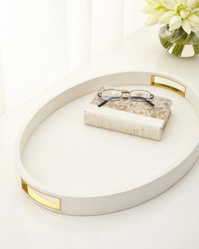 Aerin Modern Faux-shagreen Cocktail Tray In Cream