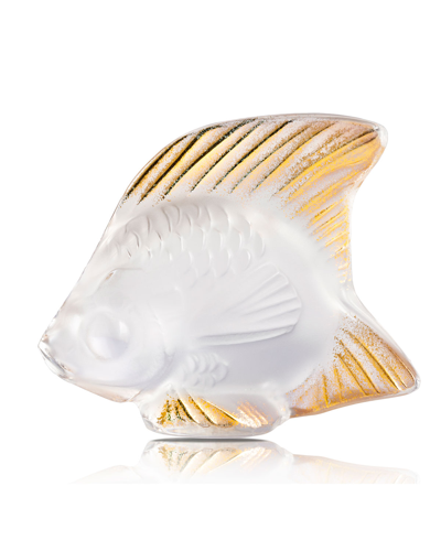 Lalique Clear Gold Stamped Fish Figurine In White/gold