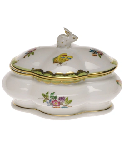 Herend Queen Victoria Covered Porcelain Bonbon Box With Bunny