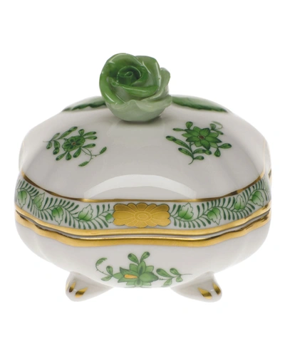 Herend Chinese Bouquet Green Covered Bonbon With Rose