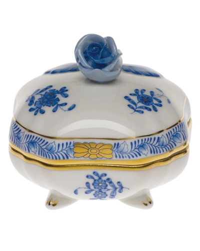 Herend Chinese Bouquet Blue Covered Bonbon With Rose