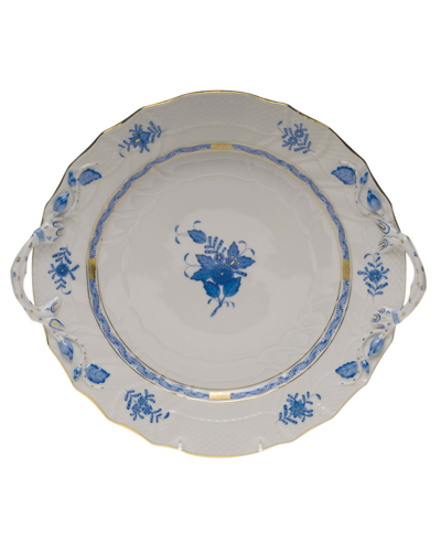 Herend Chinese Bouquet Blue Chop Plate With Handles