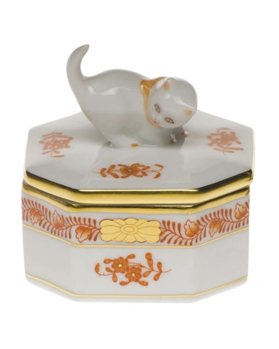 Herend Chinese Boutique Rust Small Octagonal Cat Box