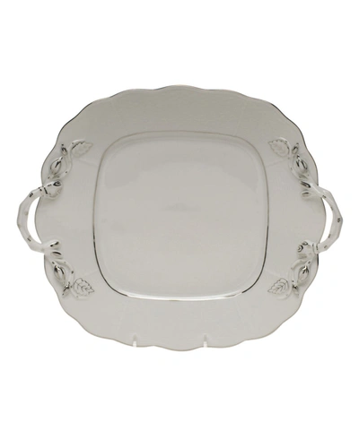 Herend Platinum Edge Square Cake Plate With Handles