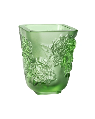 Lalique Green Pivoines Small Vase