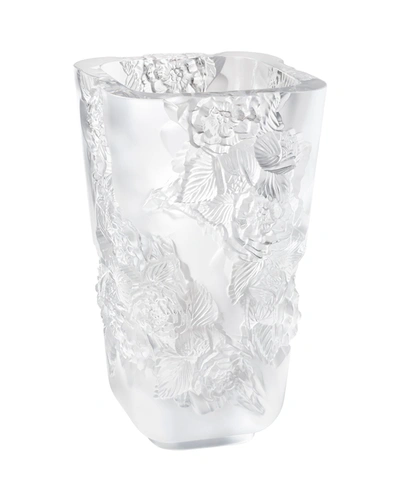 Lalique Large Crystal Pivoines Vase (35cm) In Clear Crystal