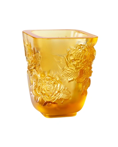 Lalique Amber Pivoines Small Vase In Amber Crystal