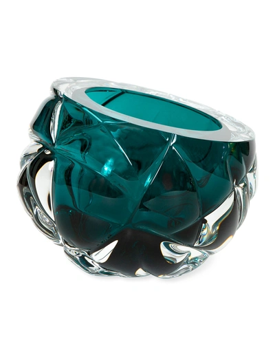 Feyz Studio Cut Hand-blown Glass Lagoon Blue Vase - Medium