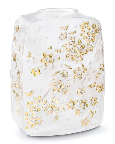 Lalique Gold-stamped Cherry Blossom Vase (40cm) In White/gold