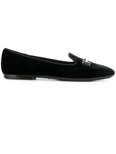 Tod's T-bar Suede Ballet Flats In Black