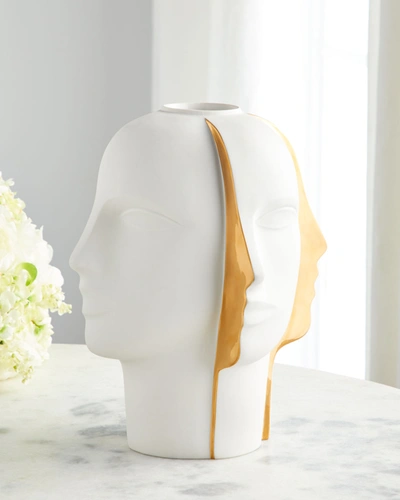 Jonathan Adler Atlas Split Vase In White,gold