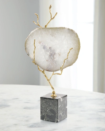 John-richard Collection White Agate Held In Brass Branch In White/gold