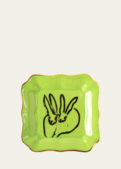 Hunt Slonem Bunny Portrait Plate - Green