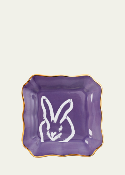 Hunt Slonem Bunny Portrait Plate With Gold Rim - Purple
