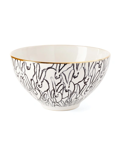 Hunt Slonem Rabbit Run Cereal Bowl With Gold Rim In White Multi