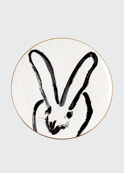 Hunt Slonem Rabbit Run Dinner Plate With Gold Rim - White In White Multi