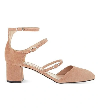 Whistles Montana Mid Heel Mary Jane Suede Sandals In Nude