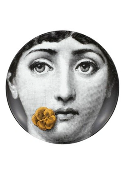 Fornasetti Tema E Variazioni N. 137 Face With Flower Gold Wall Plate In White/black/gold