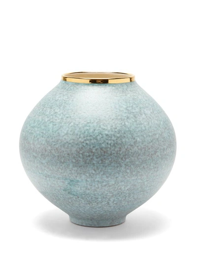 Aerin Calinda Moon 10kt Gilded Ceramic Vase In Blue Gold