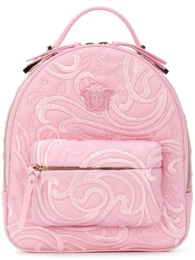 Versace Baroque Quilted Nappa Backpack In Rosa+oro Chiarorosa