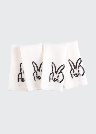 Hunt Slonem Black Painted Bunny Embroidered Linen Dinner Napkin, 20"sq. In Black Multi