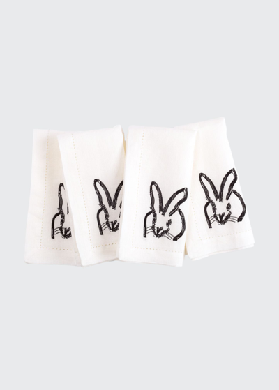 Hunt Slonem Black Painted Bunny Embroidered Linen Dinner Napkin, 20"sq.