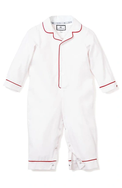 Petite Plume Babies' Solid Collared Coverall W/ Contrast Piping In White