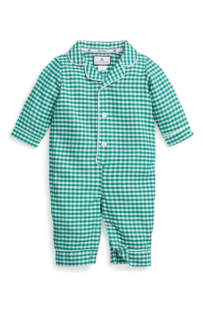 Petite Plume Babies' Gingham Check Flannel One-piece Pyjamas In Green