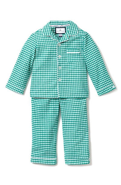 Petite Plume Kids' Gingham Check Flannel Two-piece Pajamas In Green