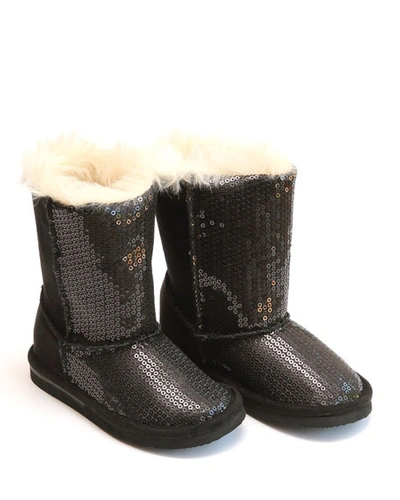 L'amour Shoes Carol Sequin Boots W/ Faux-fur Lining, Baby/toddler/kids In Black