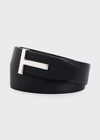Tom Ford Men's Ridged T-buckle Reversible Leather Belt In Black / Navy