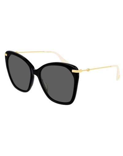 Gucci Acetate & Metal Rectangle Sunglasses In Blk/gld