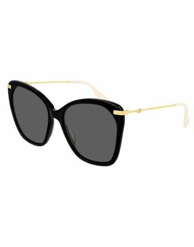 Gucci Acetate & Metal Rectangle Sunglasses In Black