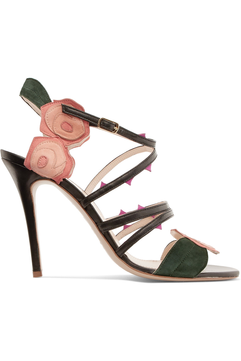 Camilla Elphick Coming Up Roses Embroidered Suede And Leather Sandals ...