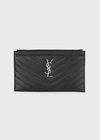 Saint Laurent Ysl Monogram Small Ziptop Bill Pouch In Grained Leather In Black