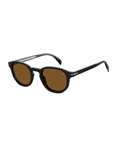 David Beckham Men's Round Acetate Sunglasses W/ Metal Detail In Black/brown