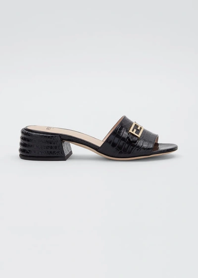 Fendi Mock-croc Ff Slide Sandals In Black