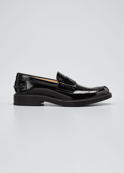 Tod's Patent Mocassino Penny Loafers In Black