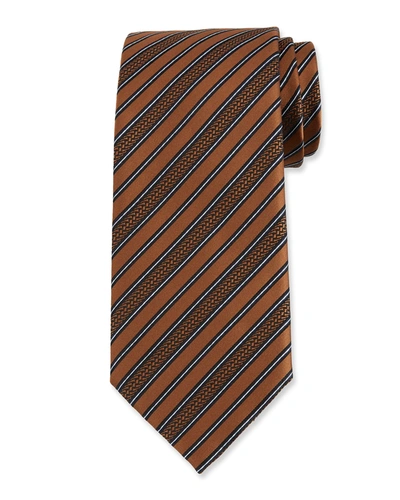Ermenegildo Zegna Men's Textured Stripe Silk Tie In Beige