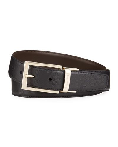 Ermenegildo Zegna Men's Saffiano Leather Belt In Brown