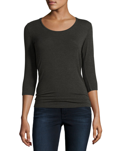 Majestic Soft Touch Long-sleeve Scoop-neck Tee In Medium Gray
