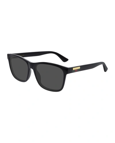 Gucci Men's Web Rectangle Injection Sunglasses In Black