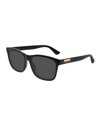 Gucci Men's Web Rectangle Injection Sunglasses In Black Dark Grey