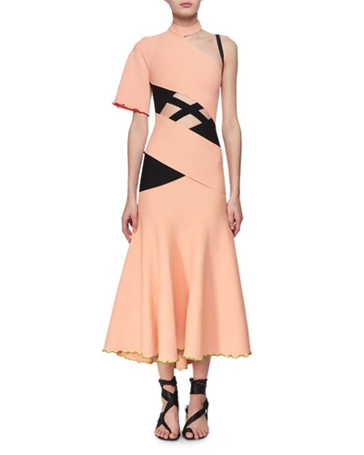 Proenza Schouler Exposed Bandage Asymmetric Midi Dress, Orange