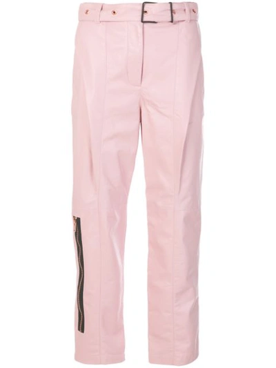 Proenza Schouler Shiny Plonge Leather Straight Pleated Pants In Pink