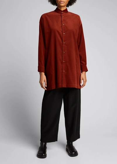 Eskandar Collarless A-line Poplin Shirt In Brick