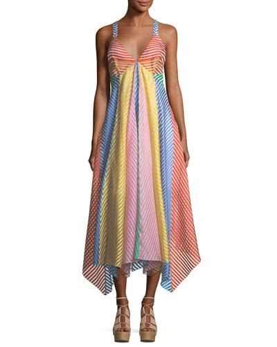 Rosie Assoulin Striped Empire Midi Dress In Multi